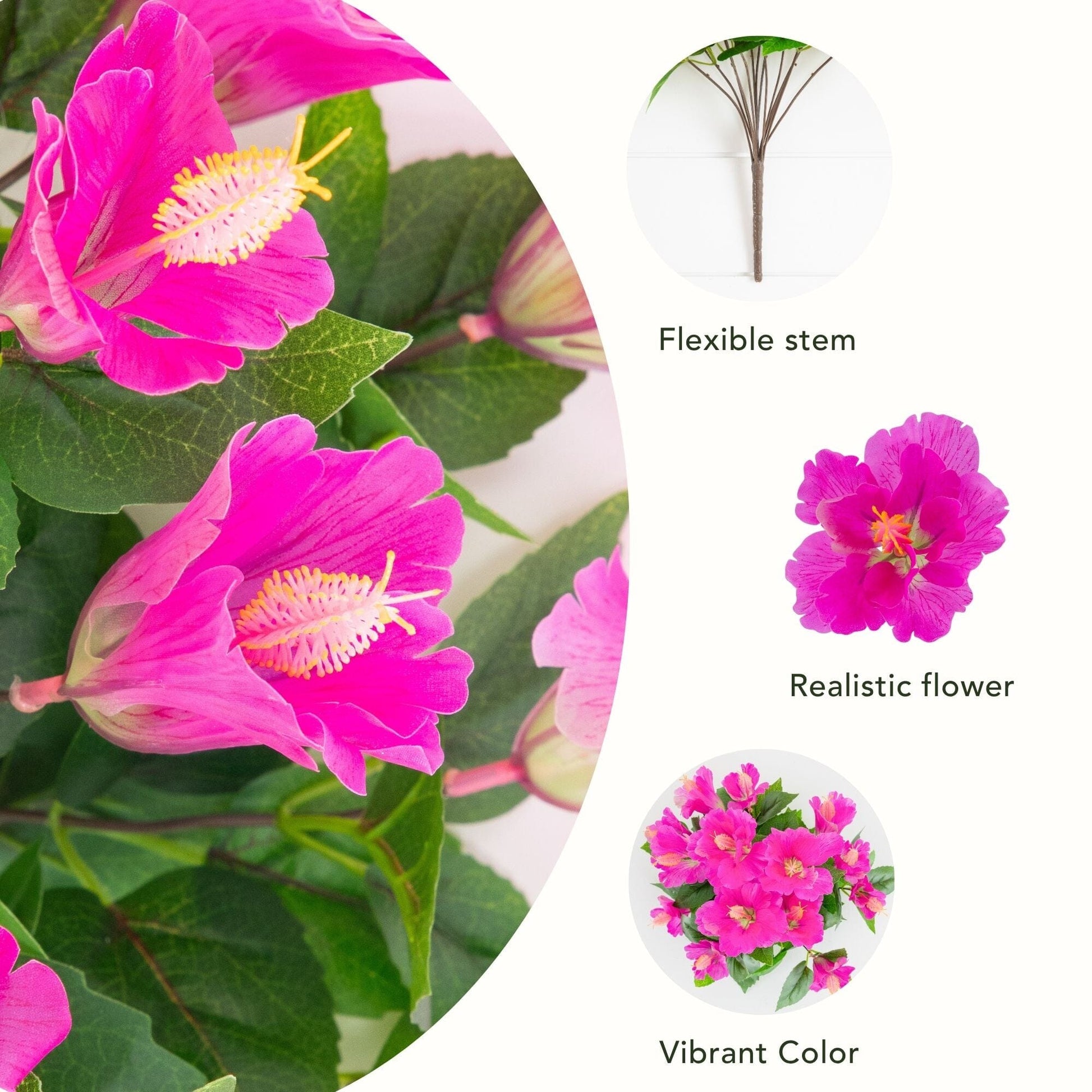 19in UV-resistant hibiscus bush set of 3 with pink blooms on Tampa Home & Garden Store