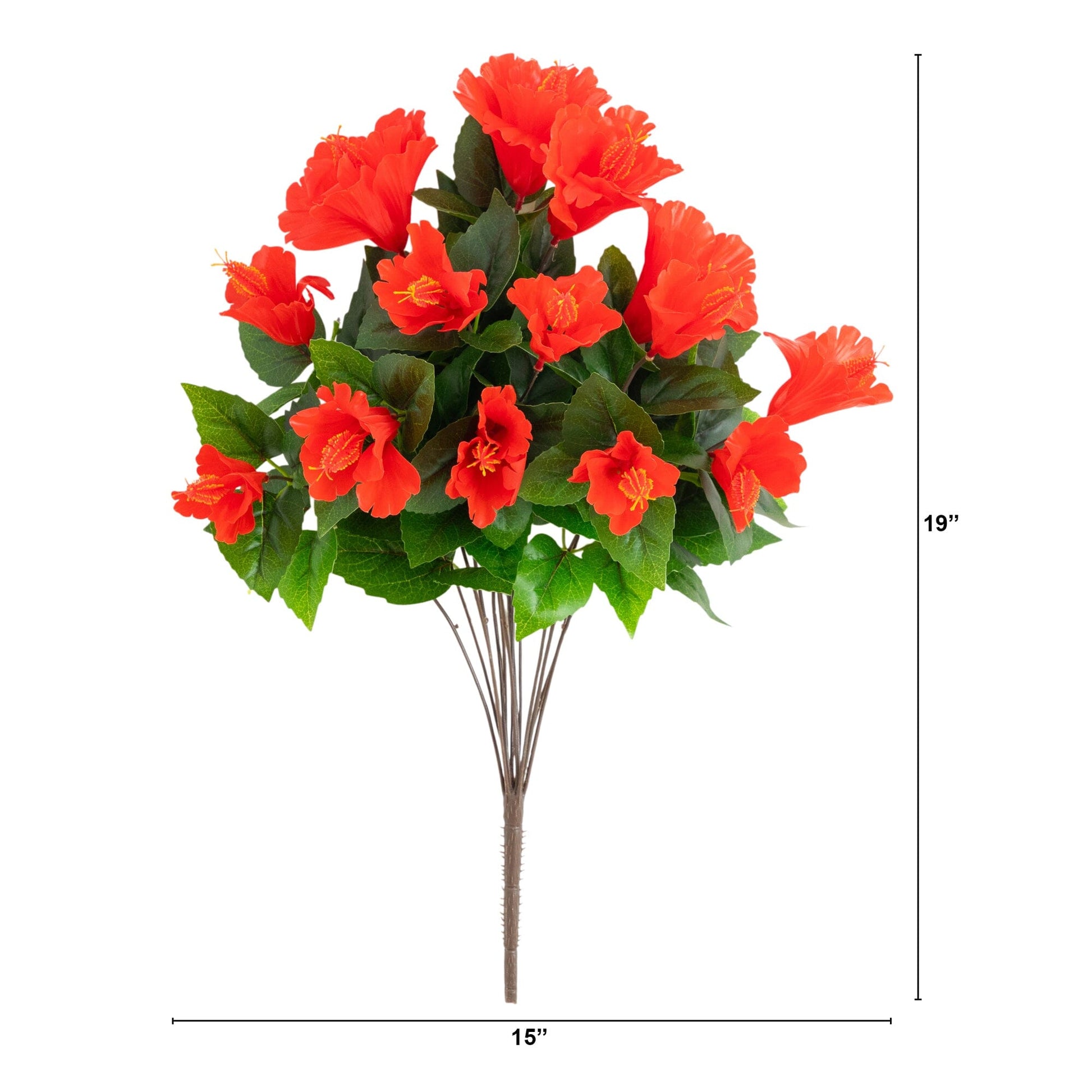 Hibiscus bush 19in UV resistant artificial plant, red blooms, set of 3 by Nearly Natural on Tampa Home & Garden Store