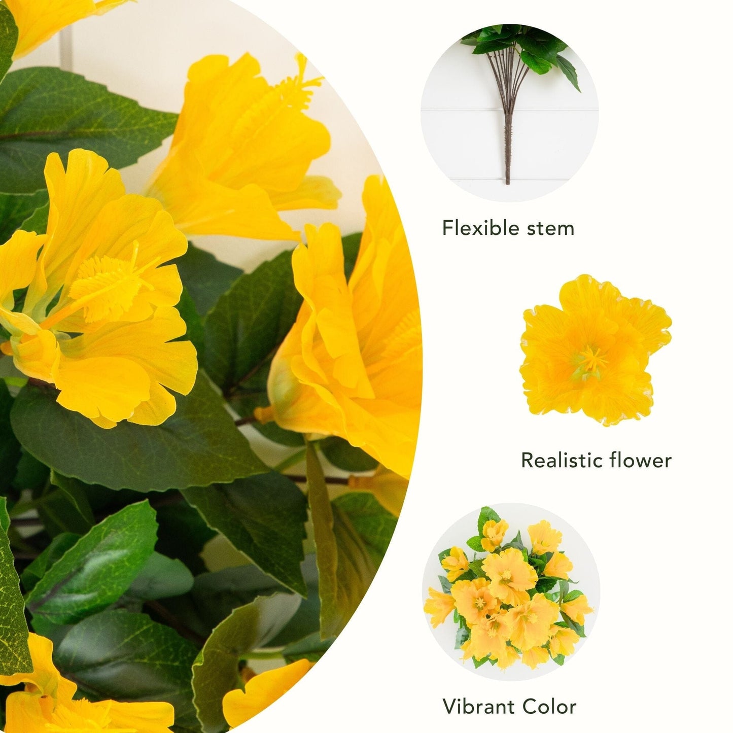 19in UV Resistant Artificial Hibiscus Bush Set of 3 yellow blooms Nearly Natural indoor/outdoor on Tampa Home & Garden Store