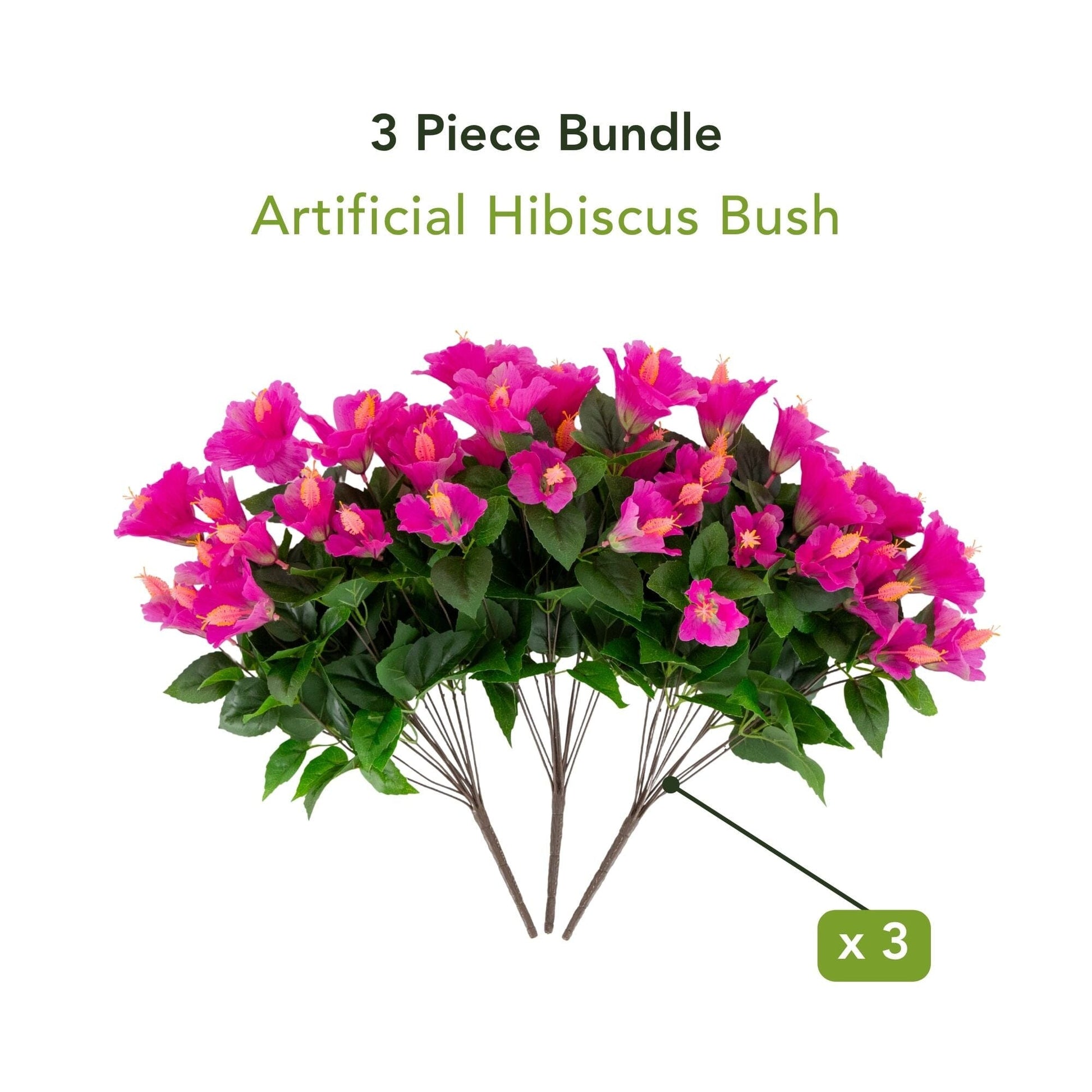 3-piece 19in UV-resistant hibiscus bushes with pink blooms by Nearly Natural on Tampa Home & Garden Store