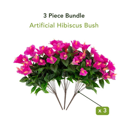 3-piece 19in UV-resistant hibiscus bushes with pink blooms by Nearly Natural on Tampa Home & Garden Store