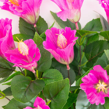 19in UV-Resistant Hibiscus Bush set of 3 by Nearly Natural with pink blooms and green leaves on Tampa Home & Garden Store