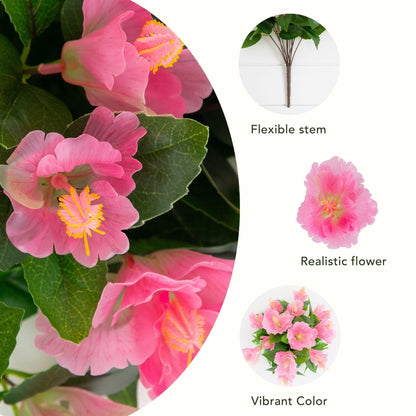 Artificial hibiscus bush set of 3, 19in, pink blooms, leaves, flexible stems Nearly Natural on Tampa Home & Garden Store