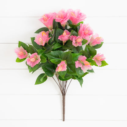 Hibiscus bush 19in 3-pack pink blooms with green leaves UV resistant Nearly Natural on Tampa Home & Garden Store