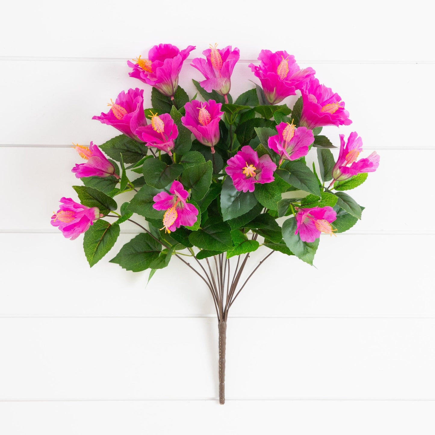 19in UV resistant artificial hibiscus bush set of 3 with pink blooms on Tampa Home & Garden Store