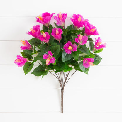 19in UV resistant artificial hibiscus bush set of 3 with pink blooms on Tampa Home & Garden Store