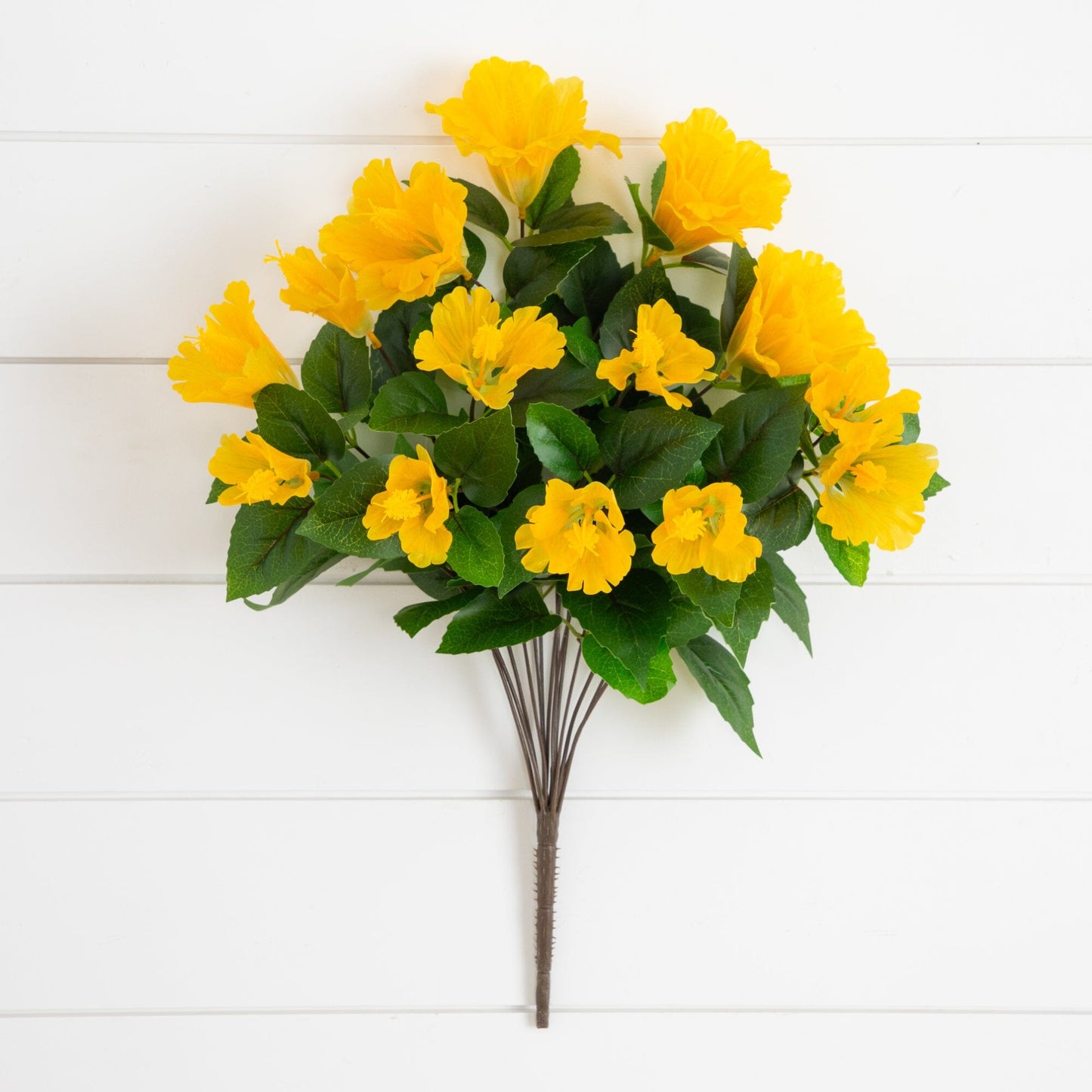 Hibiscus bush set of 3 by Nearly Natural with yellow artificial blooms and green leaves on Tampa Home & Garden Store