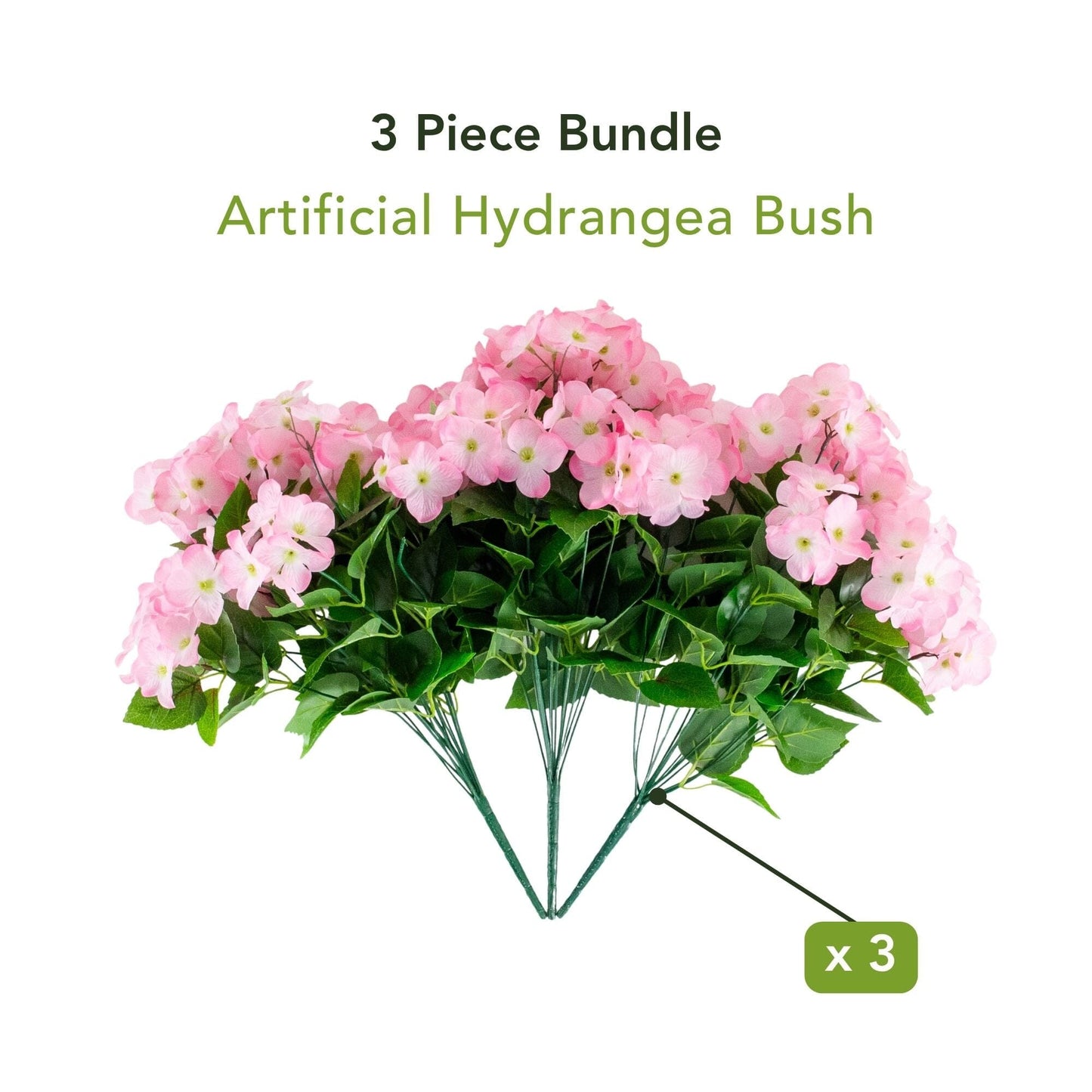 Artificial hydrangea bush set of 3, pink flowers, 19in UV resistant indoor outdoor on Tampa Home & Garden Store