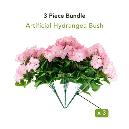 Artificial hydrangea bush set of 3, pink flowers, 19in UV resistant indoor outdoor on Tampa Home & Garden Store