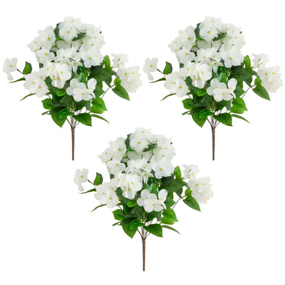 Artificial hydrangea bush set of 3, 19in, white blooms, UV resistant by Nearly Natural on Tampa Home & Garden Store
