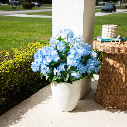 19in UV Resistant Artificial Hydrangea Bush (Indoor/Outdoor) - Set of 3, blue blooms on Tampa Home & Garden Store