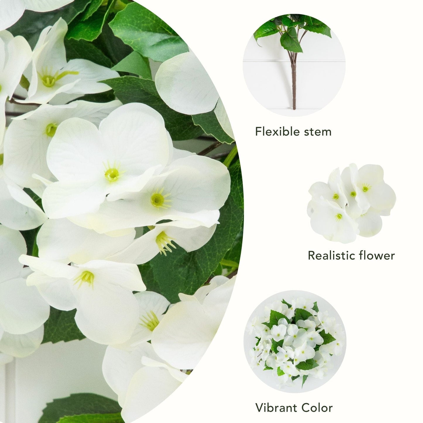 Hydrangea bush UV-resistant white blooms set of 3 with stems on Tampa Home & Garden Store