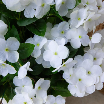 Hydrangea bush 19in UV-resistant artificial, white blooms with green leaves set of 3 on Tampa Home & Garden Store