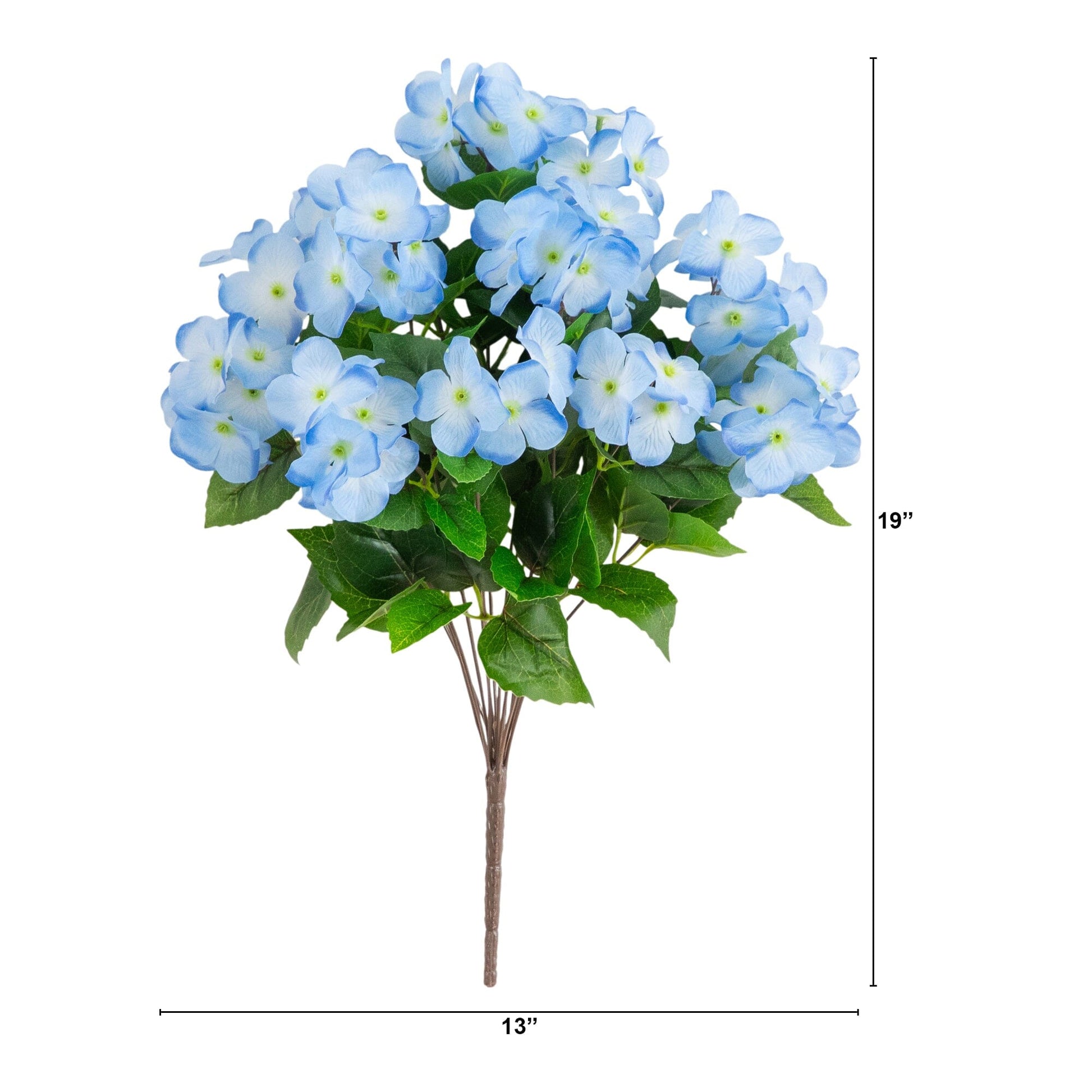 Artificial hydrangea bush set of 3, 19in tall, blue blooms, UV resistant, Nearly Natural on Tampa Home & Garden Store