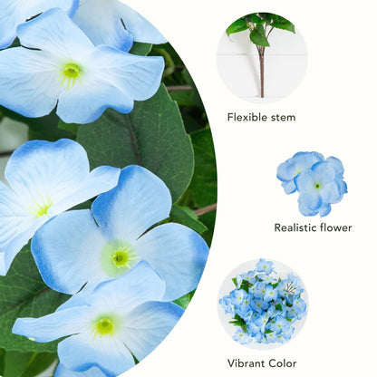 Artificial hydrangea bush 19 in UV resistant indoor/outdoor set of 3 with blue blooms on Tampa Home & Garden Store