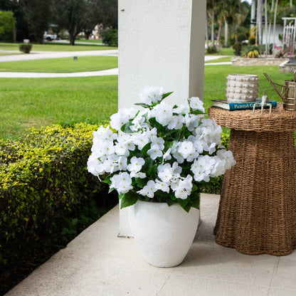 19in UV resistant artificial hydrangea bush set of 3 with white blooms outdoors on Tampa Home & Garden Store