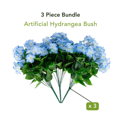 Artificial hydrangea bush 19in UV resistant blue blooms, 3-piece set Nearly Natural on Tampa Home & Garden Store