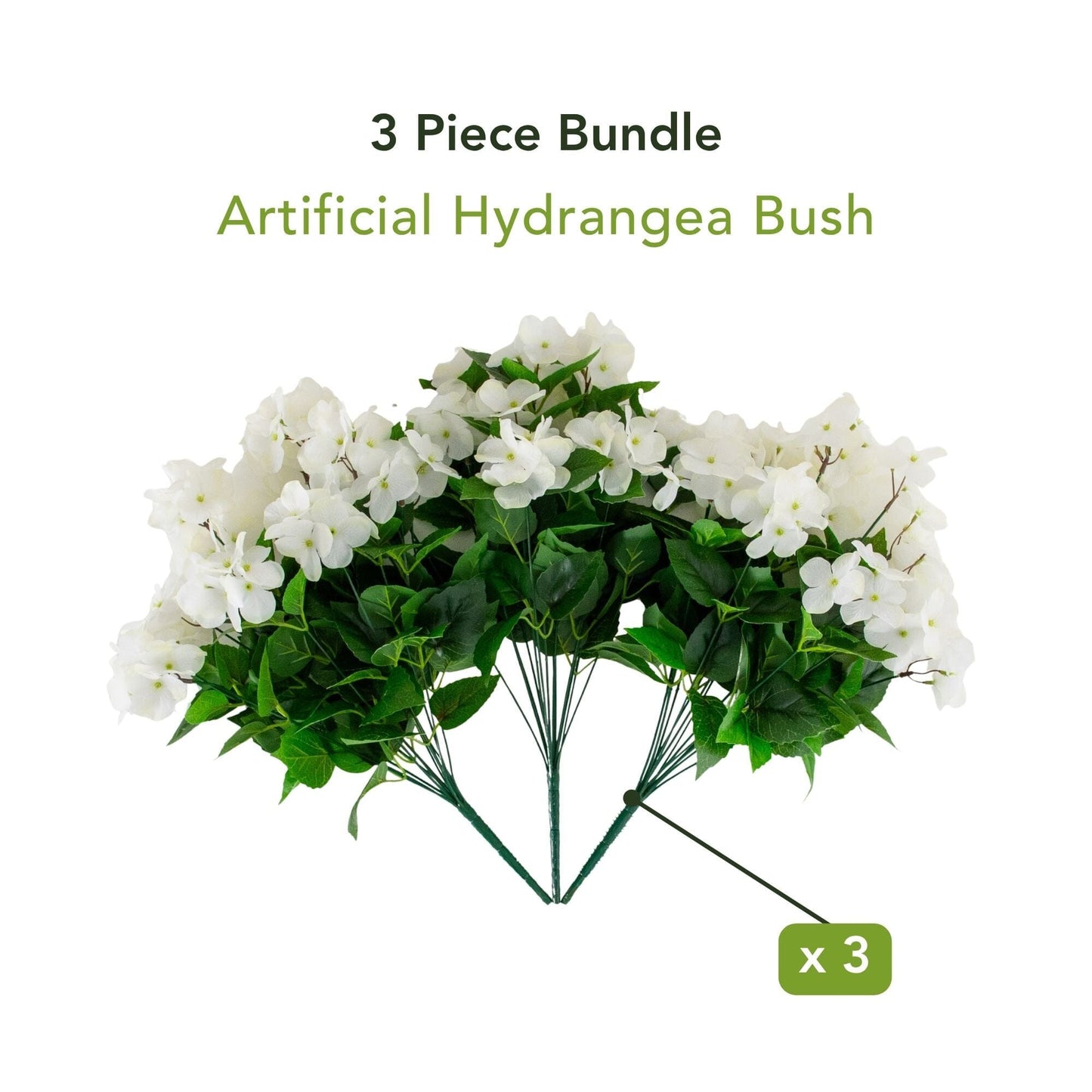 Artificial Hydrangea Bush 19in UV-resistant indoor/outdoor set of 3 white blooms on Tampa Home & Garden Store