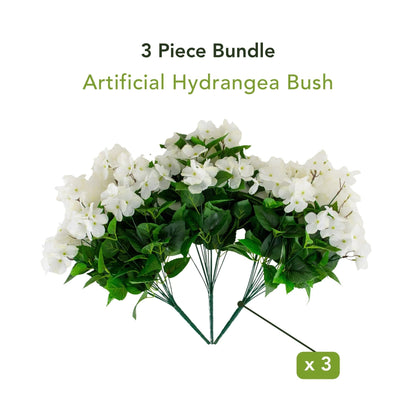 Artificial Hydrangea Bush 19in UV-resistant indoor/outdoor set of 3 white blooms on Tampa Home & Garden Store
