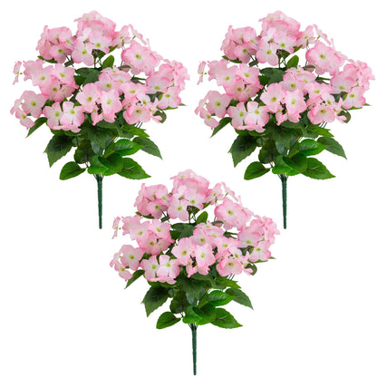Artificial hydrangea bush 19in UV-resistant set of 3 with pink blooms for indoor/outdoor use on Tampa Home & Garden Store