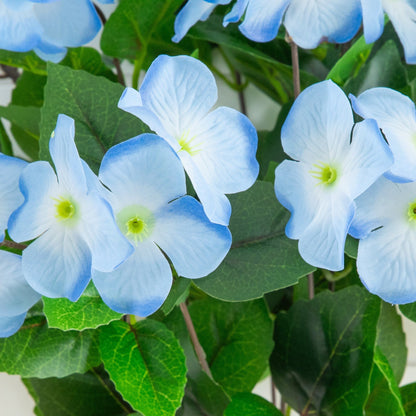 Nearly Natural hydrangea bush set of 3, 19in, blue blossoms with green leaves, UV resistant on Tampa Home & Garden Store