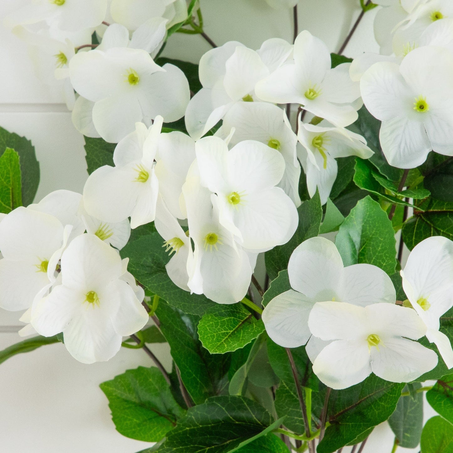 Nearly Natural 19in UV-resistant artificial hydrangea bush set of 3 white blooms on Tampa Home & Garden Store