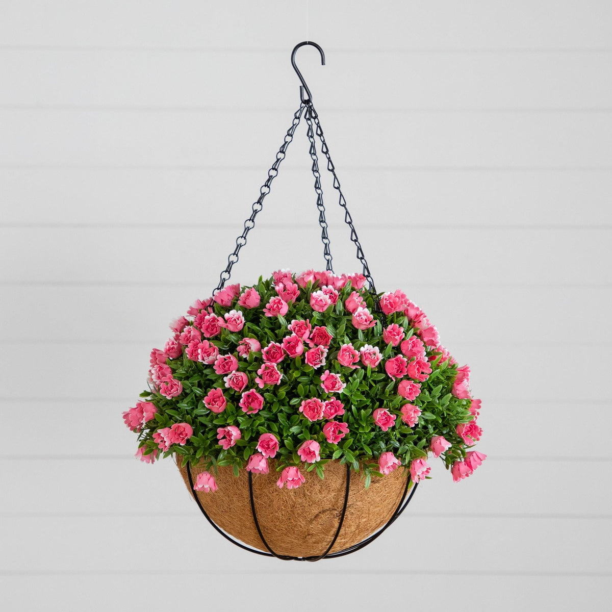 Artificial mini rose and aptenia hanging basket 19-inch Nearly Natural pink blooms and foliage on Tampa Home & Garden Store