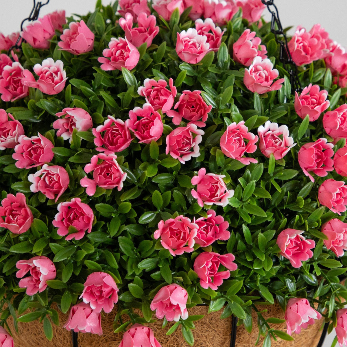 Nearly Natural 19” UV Resistant Artificial Mini Rose & Aptenia Hanging Basket, pink blooms on Tampa Home & Garden Store