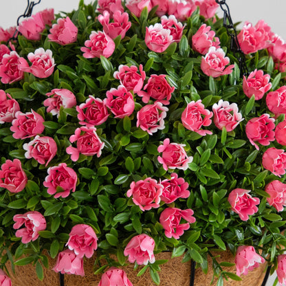 Nearly Natural 19” UV Resistant Artificial Mini Rose & Aptenia Hanging Basket, pink blooms on Tampa Home & Garden Store
