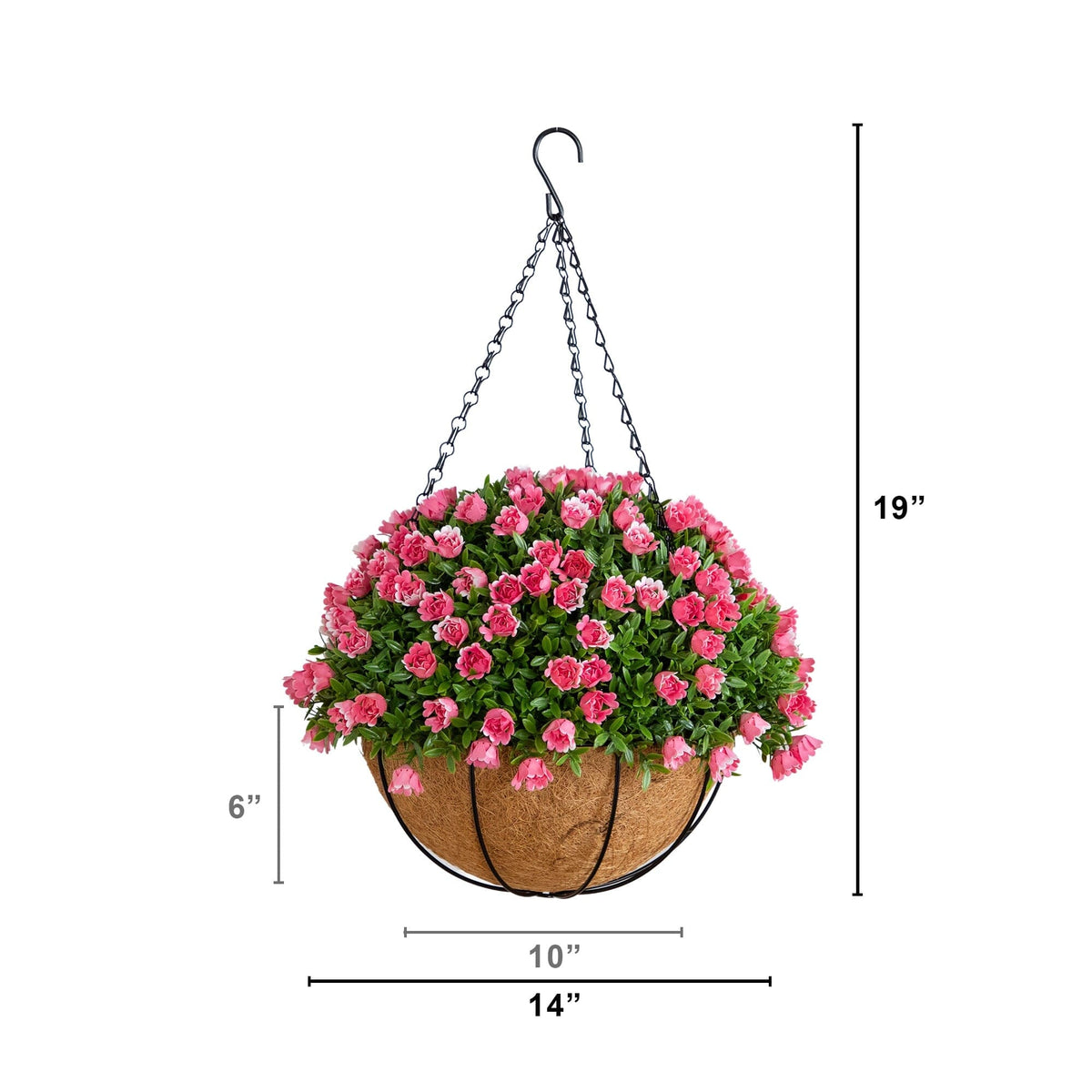 Artificial mini rose and aptenia hanging basket in pink with green foliage, 19in UV resistant on Tampa Home & Garden Store