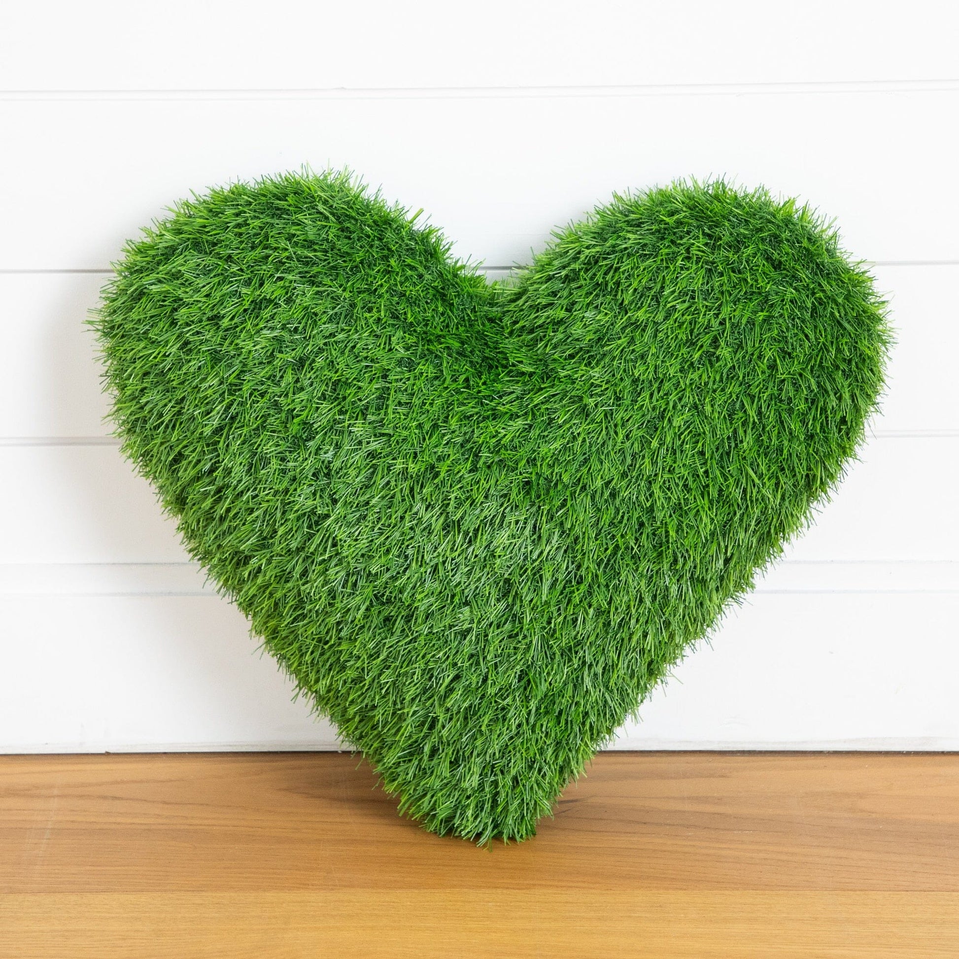 Heart-shaped grass pillow cushion 19in UV-resistant artificial grass Nearly Natural pair on Tampa Home & Garden Store