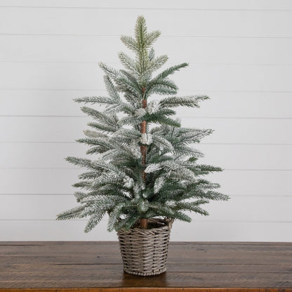 2' Frosted artificial Christmas tree in a woven basket Nearly Natural Seasonal Decor on Tampa Home & Garden Store