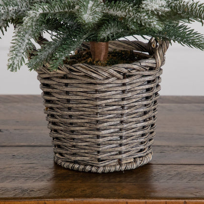2' artificial frosted Christmas tree in decorative woven basket by Nearly Natural on Tampa Home & Garden Store