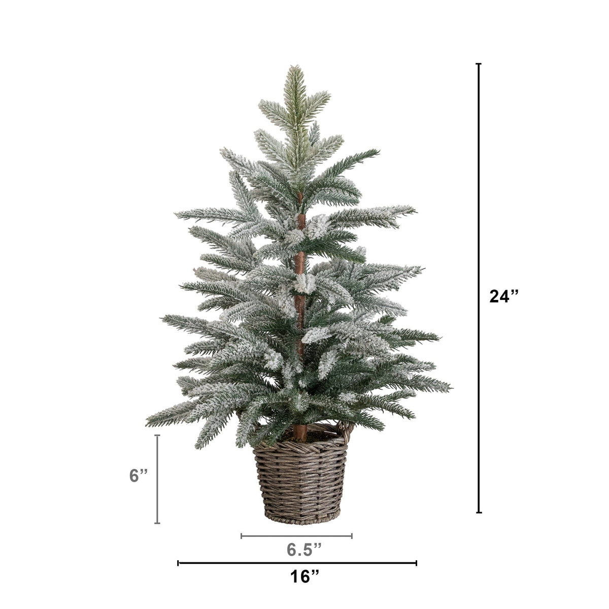 Nearly Natural 2 ft frosted artificial Christmas tree in decorative wicker basket on Tampa Home & Garden Store