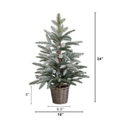Nearly Natural 2 ft frosted artificial Christmas tree in decorative wicker basket on Tampa Home & Garden Store