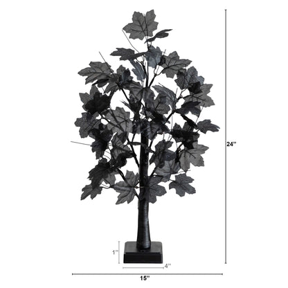 2' Pre-Lit Halloween Black Maple Tree Nearly Natural black leaves 24 orange/purple LEDs on Tampa Home & Garden Store