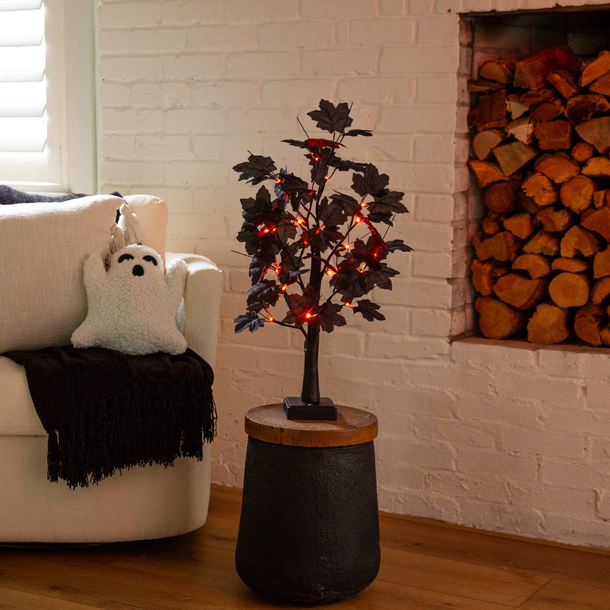 Nearly Natural 2' pre-lit artificial Halloween black maple tree with 24 orange and purple LEDs on Tampa Home & Garden Store
