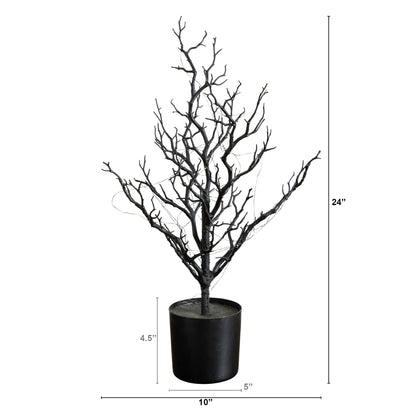 2 ft Nearly Natural black spooky twig tree with 60 orange-purple copper-wire LED lights on Tampa Home & Garden Store