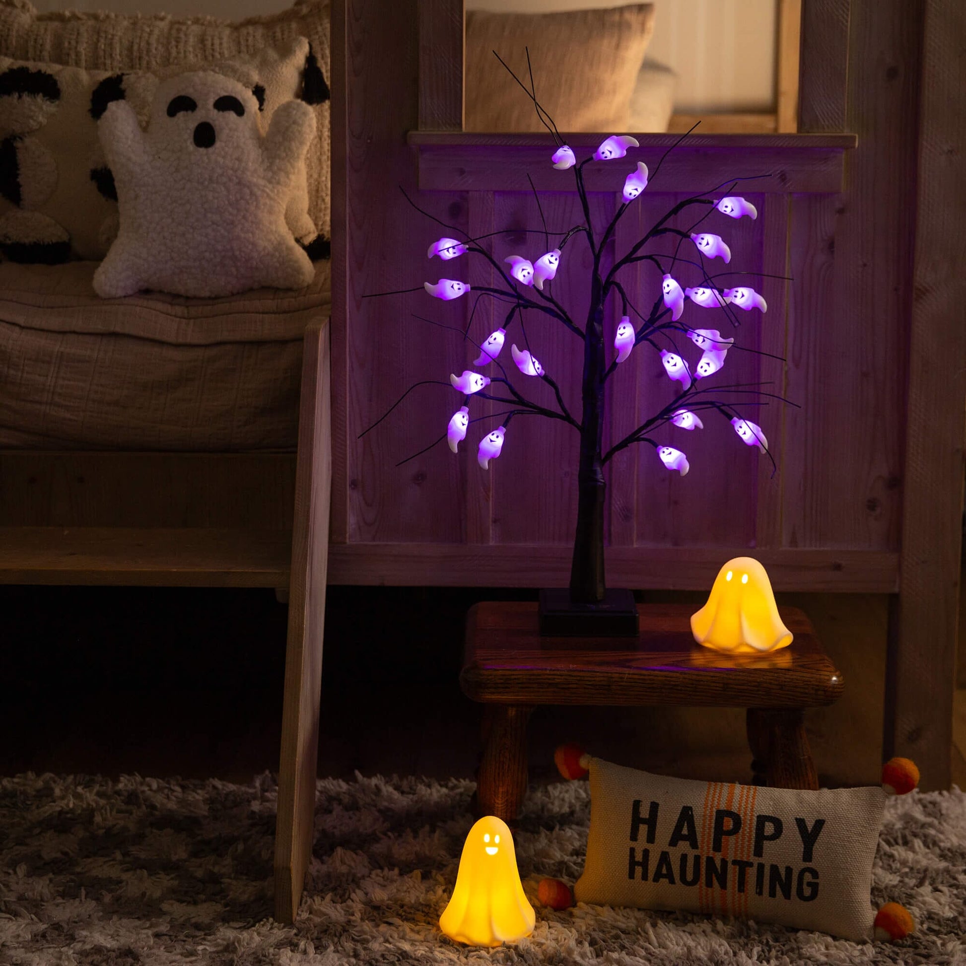 2ft Nearly Natural ghost twig tree with 24 purple LED lights, pre-lit Halloween decor on Tampa Home & Garden Store