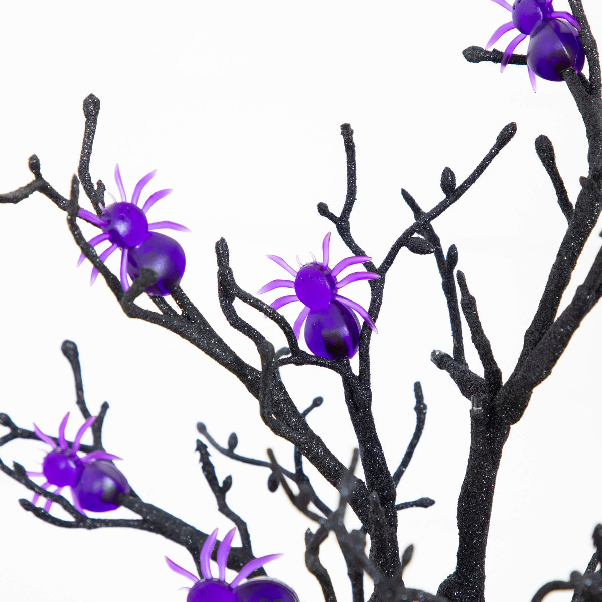 2' Pre-Lit Halloween Spider Twig Tree with 24 Purple LED Lights; black branches with spiders on Tampa Home & Garden Store