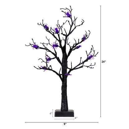 2' Pre-Lit Halloween Spider Twig Tree by Nearly Natural with black branches and 24 purple LEDs on Tampa Home & Garden Store