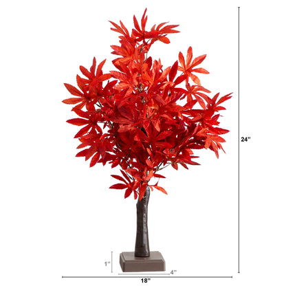 2' Pre-Lit Red Autumn Maple artificial tree, Nearly Natural, 50 white LEDs, detachable base on Tampa Home & Garden Store