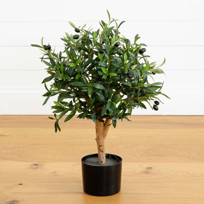 2' Olive Artificial Tree Nearly Natural with dark green olive leaves in a black pot on Tampa Home & Garden Store