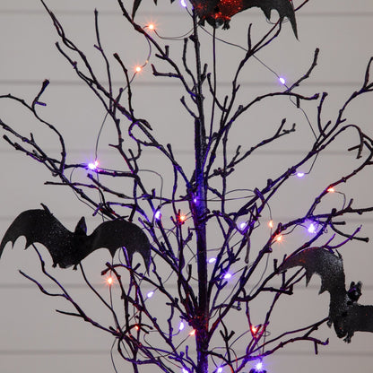 2' Pre-Lit Artificial Black Spooky Twig Tree with bats and 40 orange & purple LEDs on Tampa Home & Garden Store