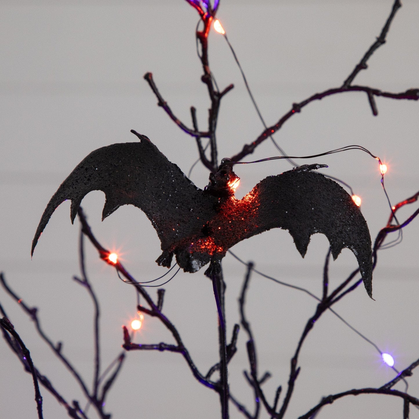 Tree Nearly Natural 2' tall black spooky twig with bats and 40 orange and purple LEDs on Tampa Home & Garden Store