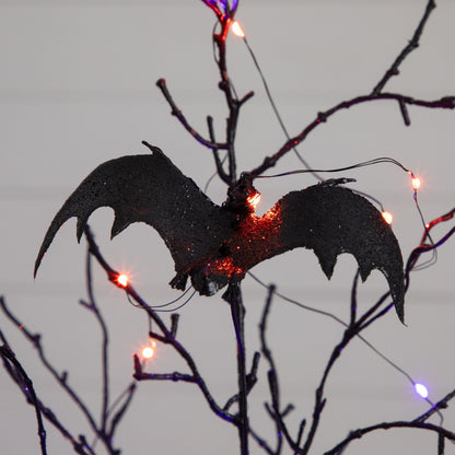 Tree Nearly Natural 2' tall black spooky twig with bats and 40 orange and purple LEDs on Tampa Home & Garden Store