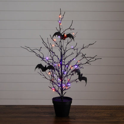 2' black pre-lit spooky twig tree with bats and 40 orange & purple LEDs Nearly Natural on Tampa Home & Garden Store