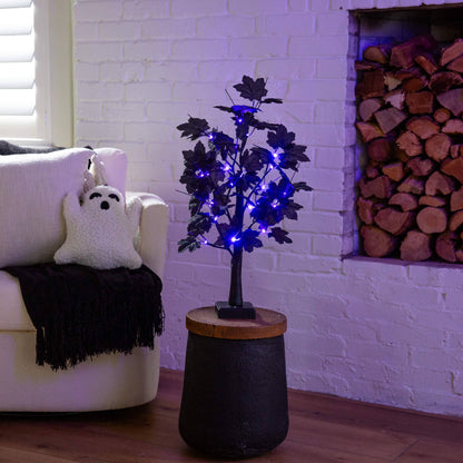 2' Pre-Lit Artificial Halloween Black Maple Tree, 24 orange & purple LEDs, Nearly Natural on Tampa Home & Garden Store