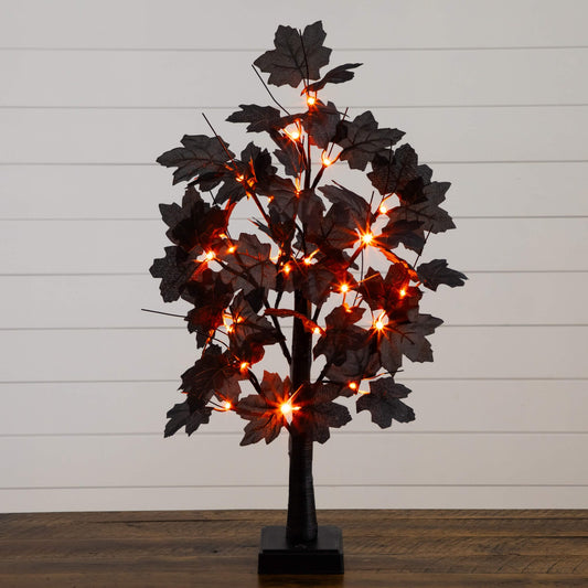 2 ft pre-lit artificial Halloween black maple tree with orange LED lights on a stand on Tampa Home & Garden Store