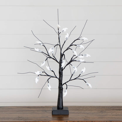 2' Pre-Lit Halloween Ghost Twig Tree with 24 Purple LEDs, branches and white ghost bulbs on Tampa Home & Garden Store